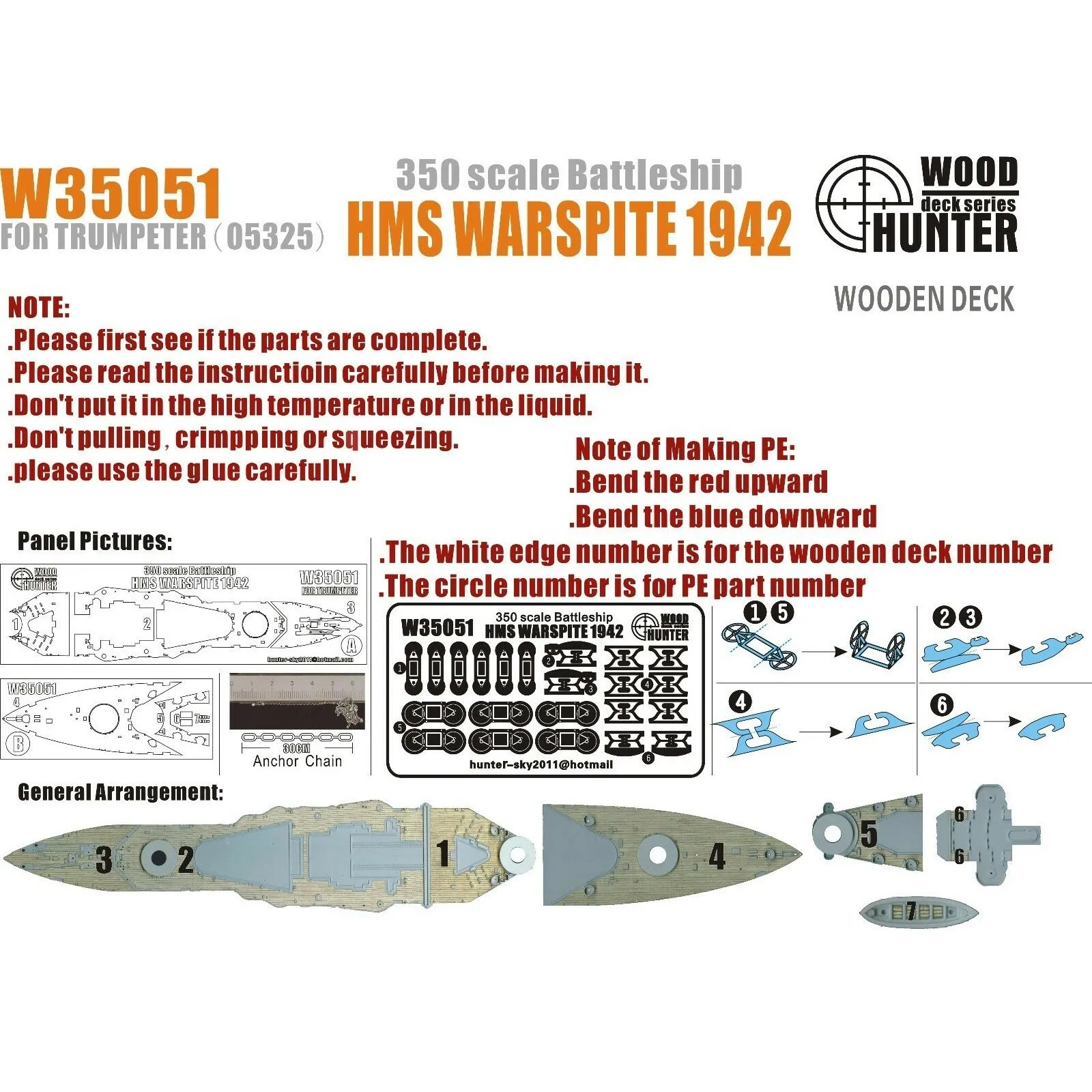 Боевой корабль Hunter W35051 1/350 с деревянной палубой HMS WARSPITE 1942 для TRUMPETER 05325 - купить по