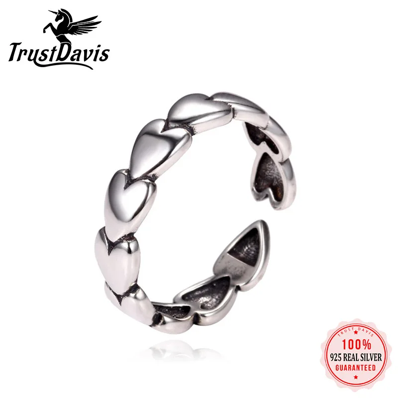 

TrustDavis Genuine 925 Sterling Silver Fashion Romantic Heart Charm Opening Ring For Fashion Women Wedding Party Jewelry DD1008