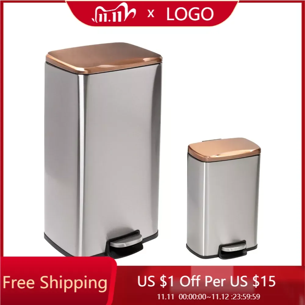 

Мусорная корзина большой емкости 7,9 галлонов и 1,3 галлонов стальная кухонная и ванная корзина для мусора, серебристый/розовое золото