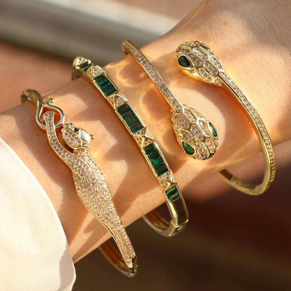 

3 шт., Роскошный Браслет-манжета с головой змеи для женщин и мужчин, модный открытый браслет в стиле хип-хоп с цирконом и леопардовым принтом, ...