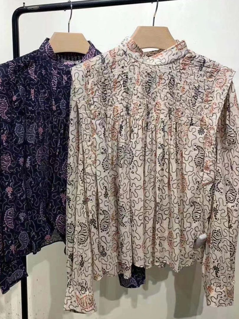 Женская хлопковая блузка с воротником-стойкой и цветочным принтом | Женские