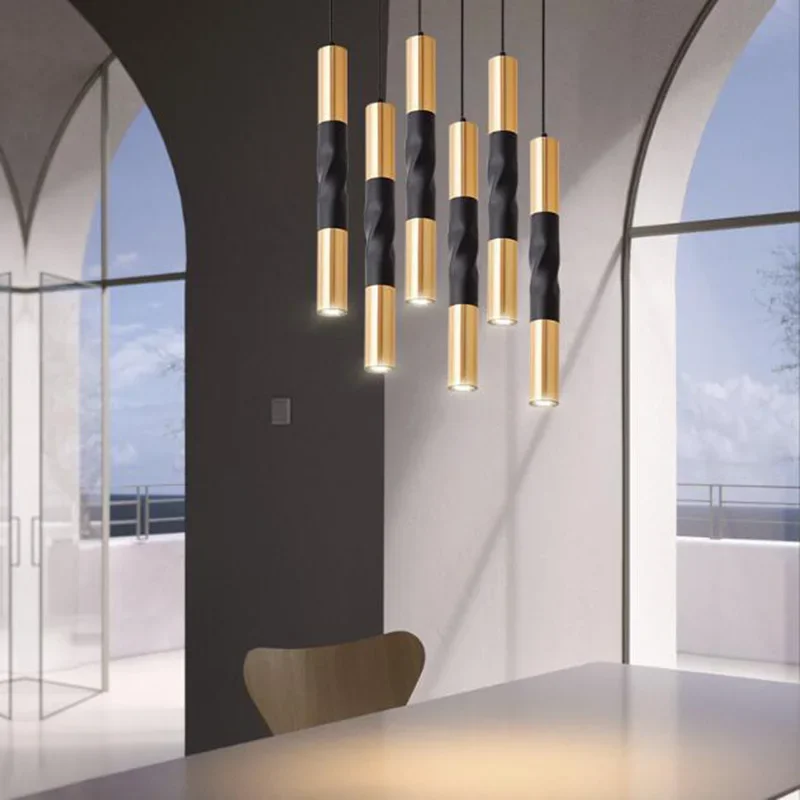 

Modern Gold Led Spotlights Bedroom Ceiling Light Restaurant Bar Decor Cylinder Pendant Lamp Home Indoor Long Tube Chandelier