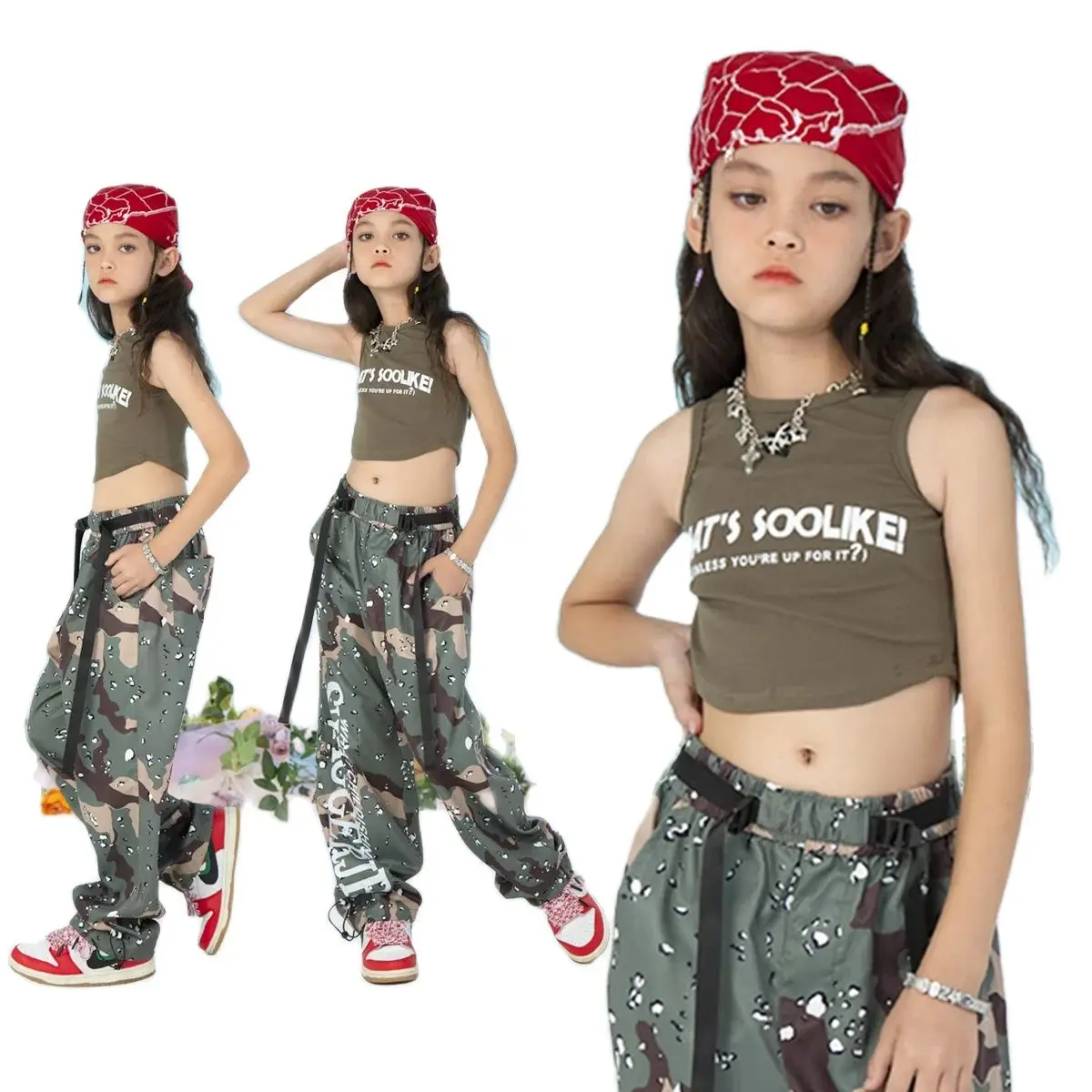 

2023 Sleeveless Tops Loose Pants Suit Girls Jazz Dancing Outfits Children Ballroom Hip Hop Dance Costumes Rave Clothes DQS14569