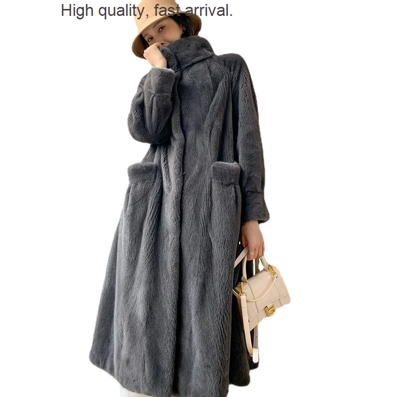 

Lapel Imported Stand Velvet Mink Whole Mink Young Marten Overcoats Women's Fur Coat Long