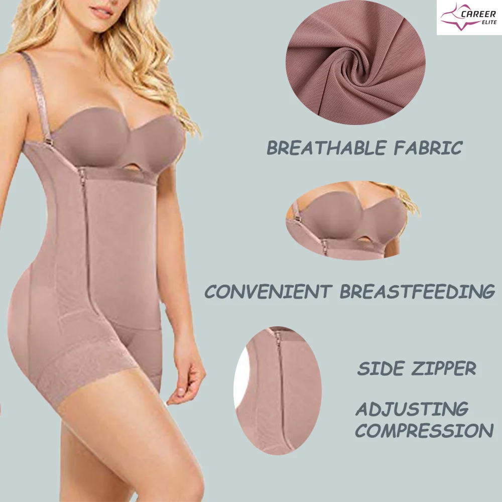 Postpartum Shapewear With Zipper Body Shaper Adjustable Straps  Women Open Bust Tummy Control Bodysuits Fajas