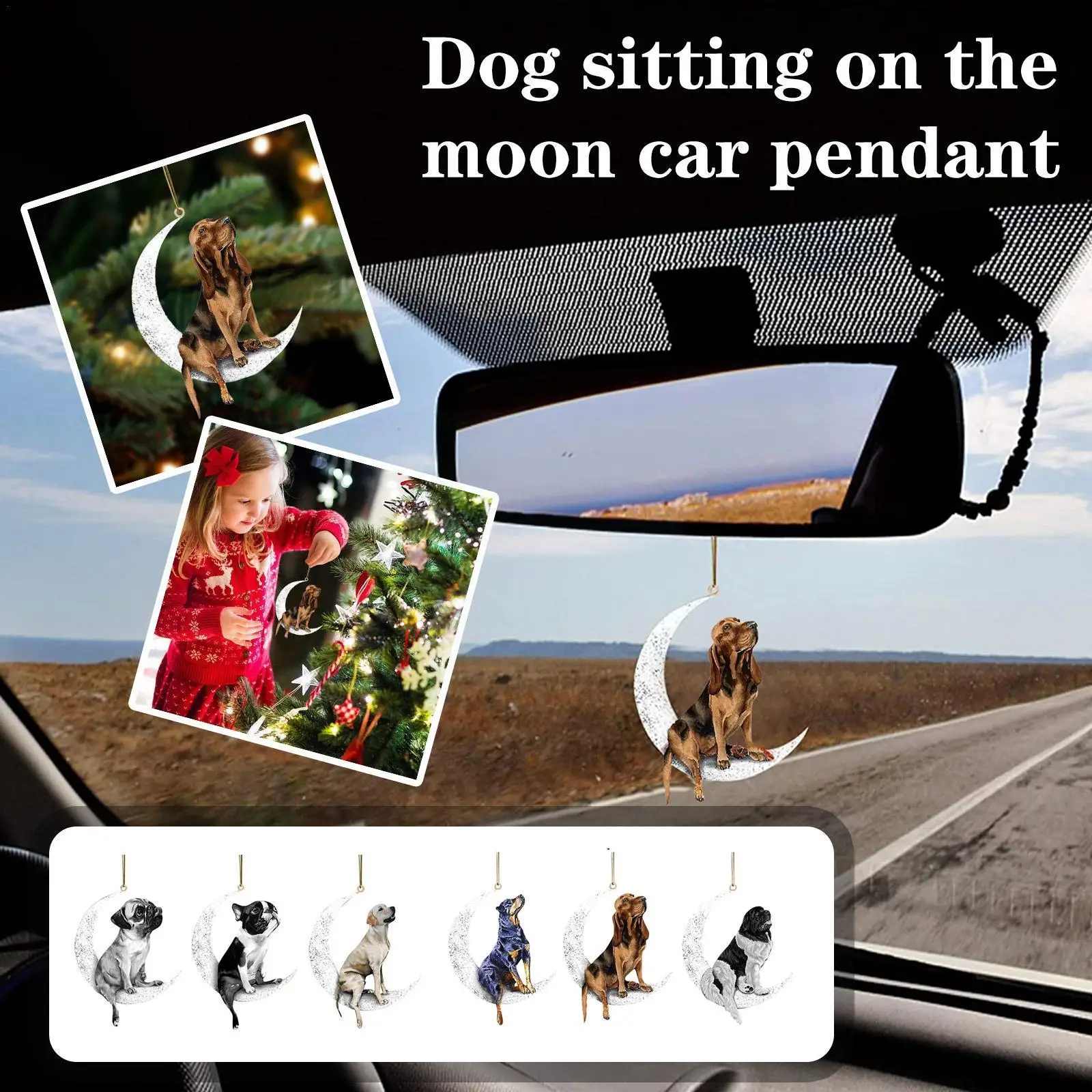 

2D Car Rearview Mirror Pendant Dog Pendant Sitting Puppy Pendant Cute Teddy On Keychain Interior Hanging Moon Decor The Orn U7O5