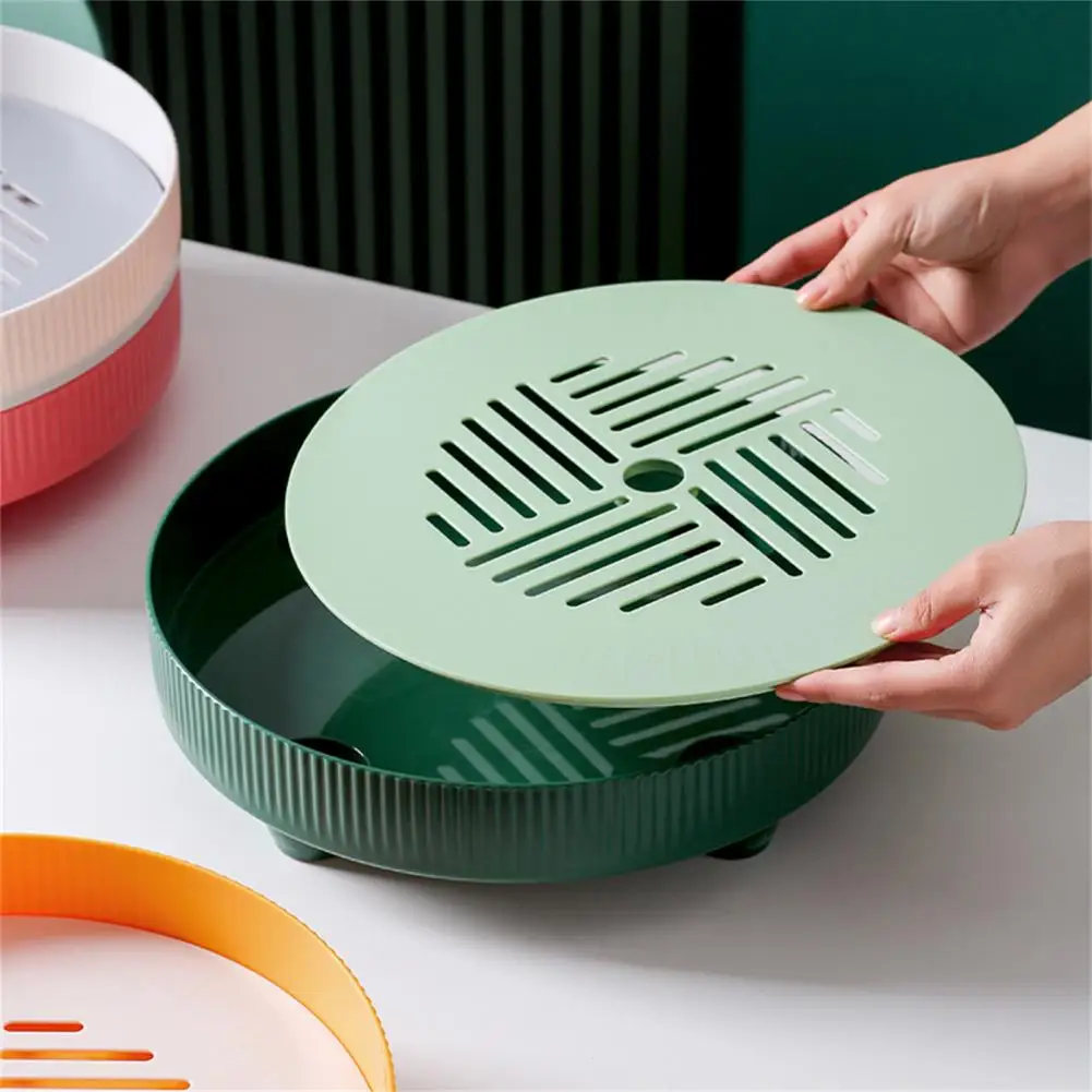 

Fruit Plate Double-layered Round Removable Vegetable Food Tray Bottom Drainer Basket Kitchen Tool Home Tableware Display Stand
