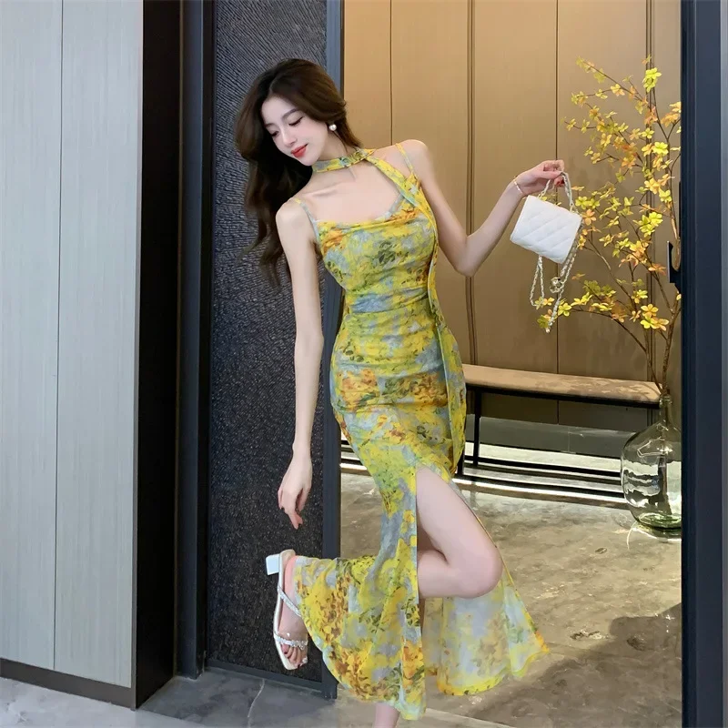 2024 новое корейское роскошное женское элегантное сексуальное платье-майка с