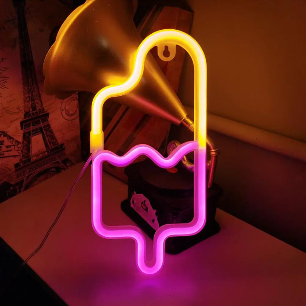 

Party Accessories Ice Cream Neon Sign Lamp Shape Usb/battery Operated Led Wall Art Decoration Flicker Free Eye-catching Design