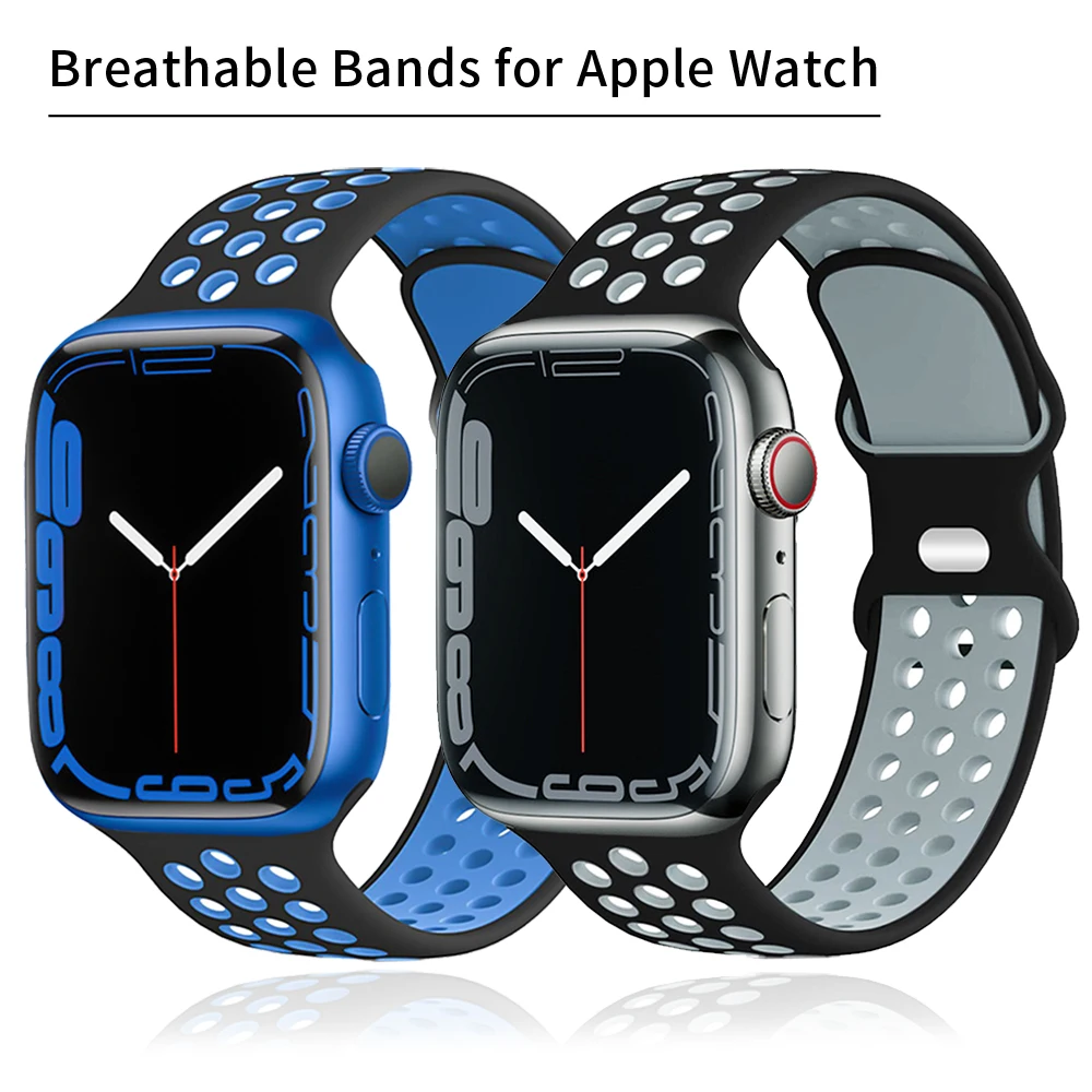 Ремешок силиконовый для Apple Watch Band 44 мм 40 42 38 Воздухопроницаемый браслет наручных
