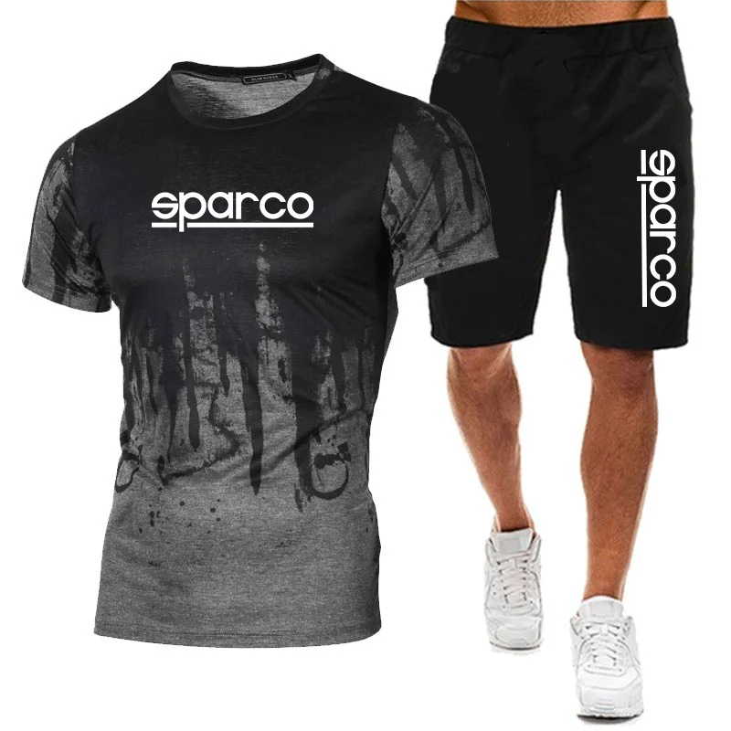 

Summer Men's Splash Ink T-shirt + Shorts Sets Breathable Cotton Sleeve Shirts Tops Running Pants Suits New Print Male Sportswear