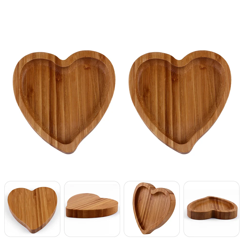 

Heart Tray Shaped Dish Jewelry Wood Holder Storage Plate Wooden Fruit Snack Trinket Display Platter Dessert Decor Cake Organizer