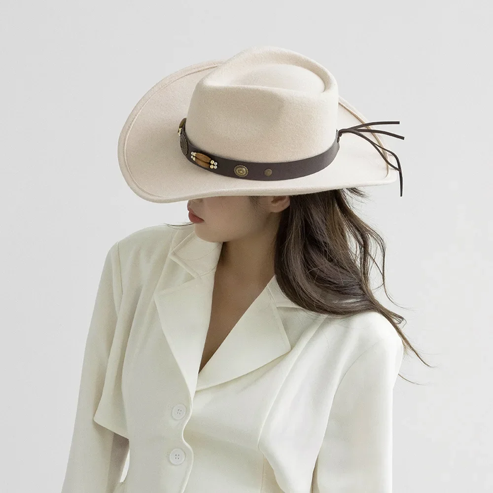 USPOP Новая женская шляпа-федора из 100% шерсти в ковбойском стиле с заклепками