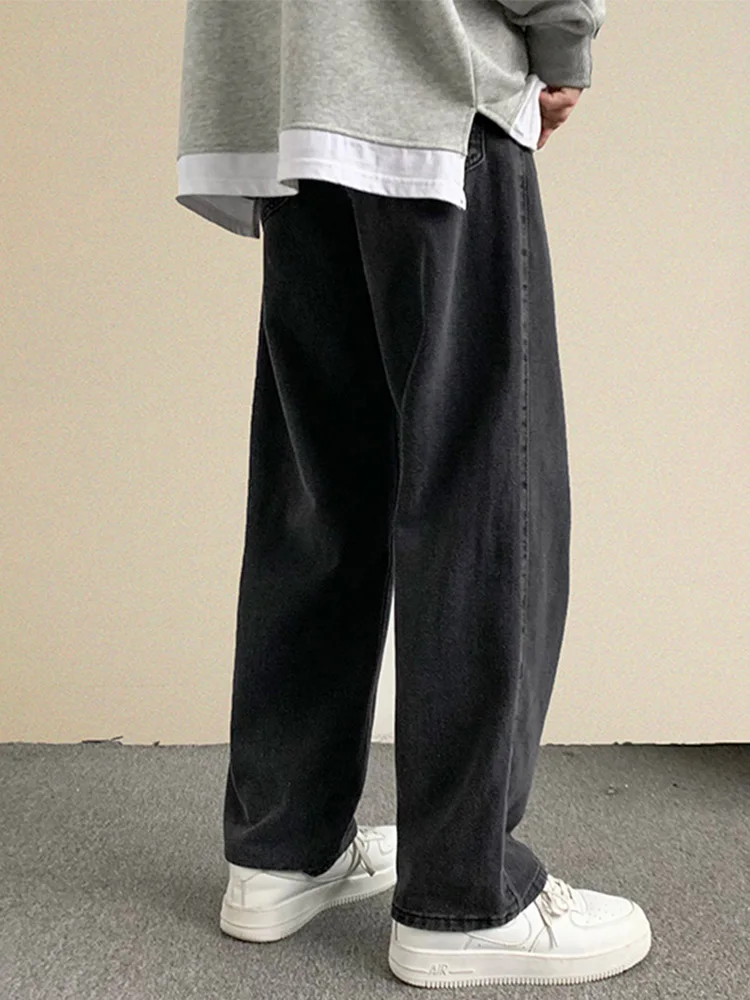 Printed Jeans Loose Fit Straight Leg Daily Casual Y2k Men Fashion Denim Trousers Black Light Blue Vintage Baggy Pants