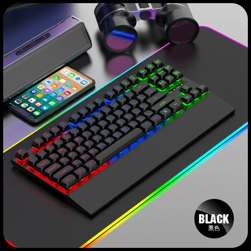 Проводная игровая клавиатура K710 87 клавиш съемная светодиодная радужная