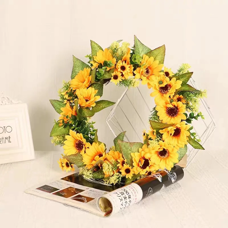 

Easter Wreath Faux Party Wreath Sunflowers Dried Vines Artificial Flower Decorative Wreath Front Door Home Party Wall Decor