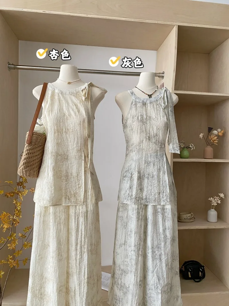 Новинка лета 2024 стильная маленькая рубашка Miiiix с завязкой на шее и широкие брюки