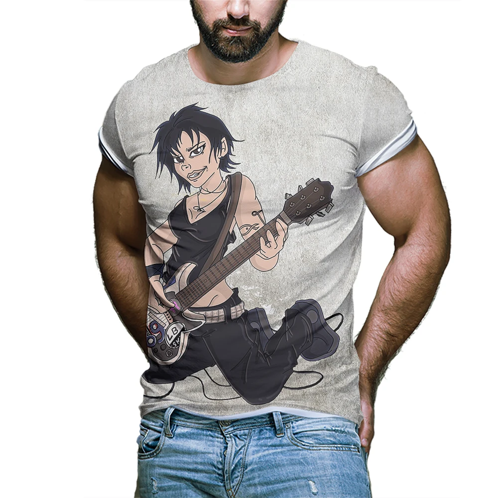 

Футболка унисекс с коротким рукавом, модная уличная одежда в стиле аниме Persona с изображением гитары, винтажный топ в стиле панк, лето