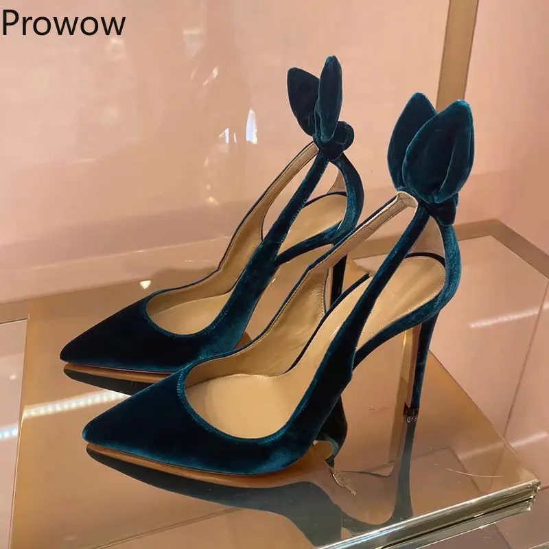 

Elegant Velvet Bowknot Hight Heels Sexy Banquet Pointed Toe Stilettos 2023 New Shallow Mouth Hollowed Out Women's Single Shoes