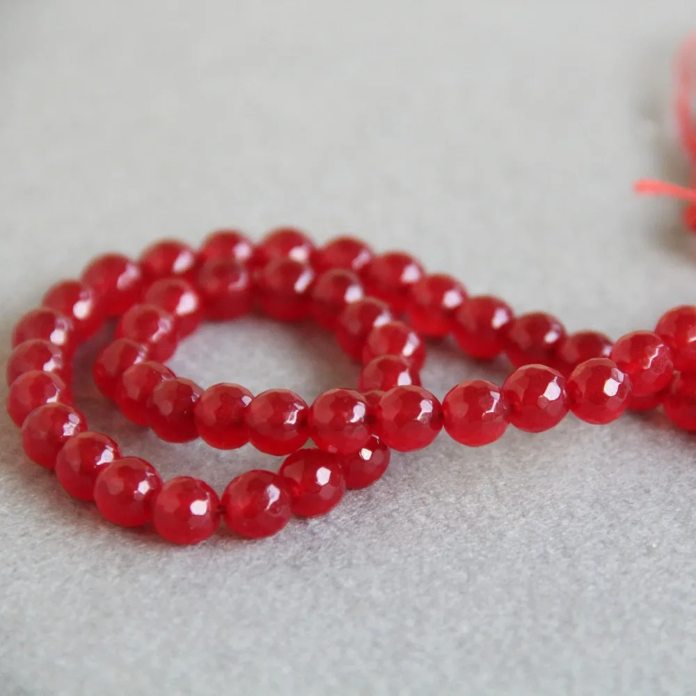 

8mm Faceted Red Ruby Chalcedony Beads Round DIY Natural Stone 15inch Necklace Bracelet for Women Jewelry Making Design