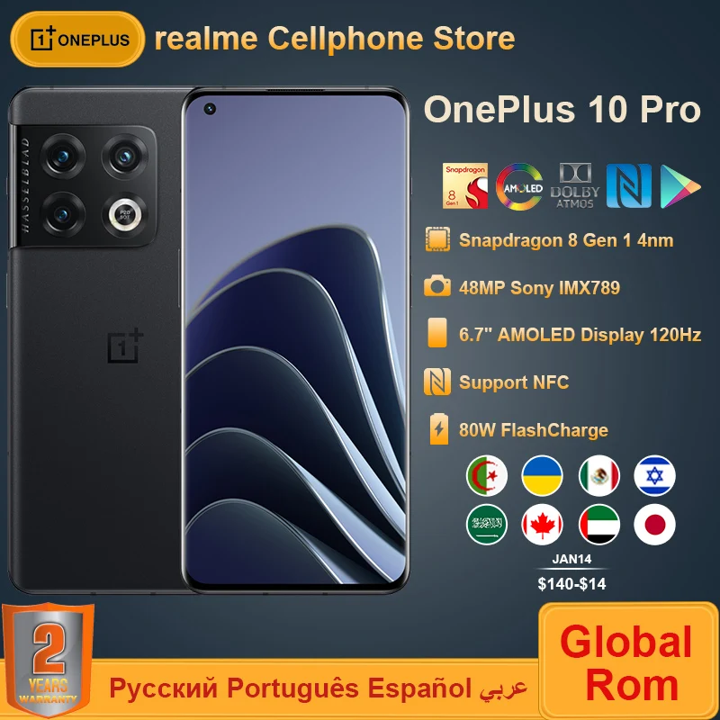Смартфон Global ROM OnePlus 10pro 10 Pro 5G Snapdragon 8 Gen 1 80 Вт зарядка экран 6 7 '' 2K - купить по