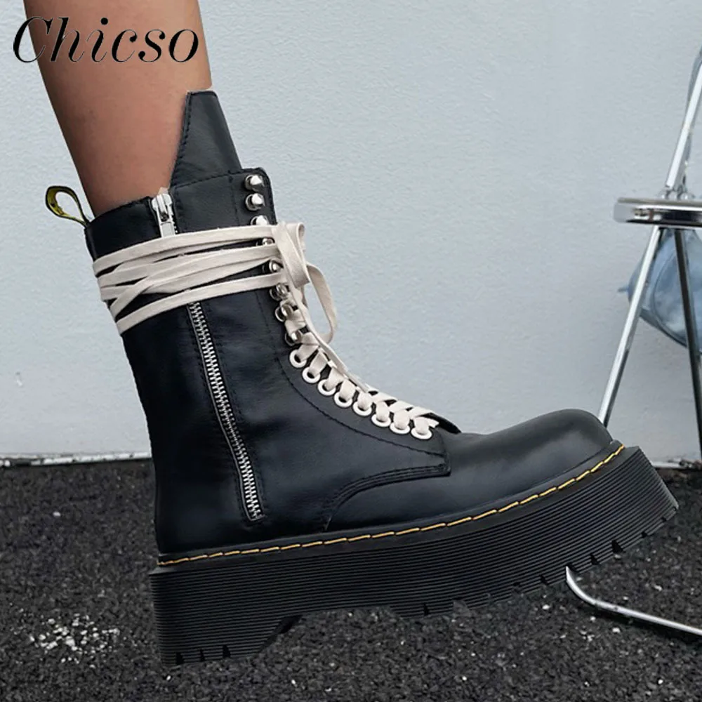 

Женские мотоциклетные ботинки, теплые водонепроницаемые ботильоны в британском стиле на шнуровке, на платформе, Размеры 35-40, Осень-зима 2023