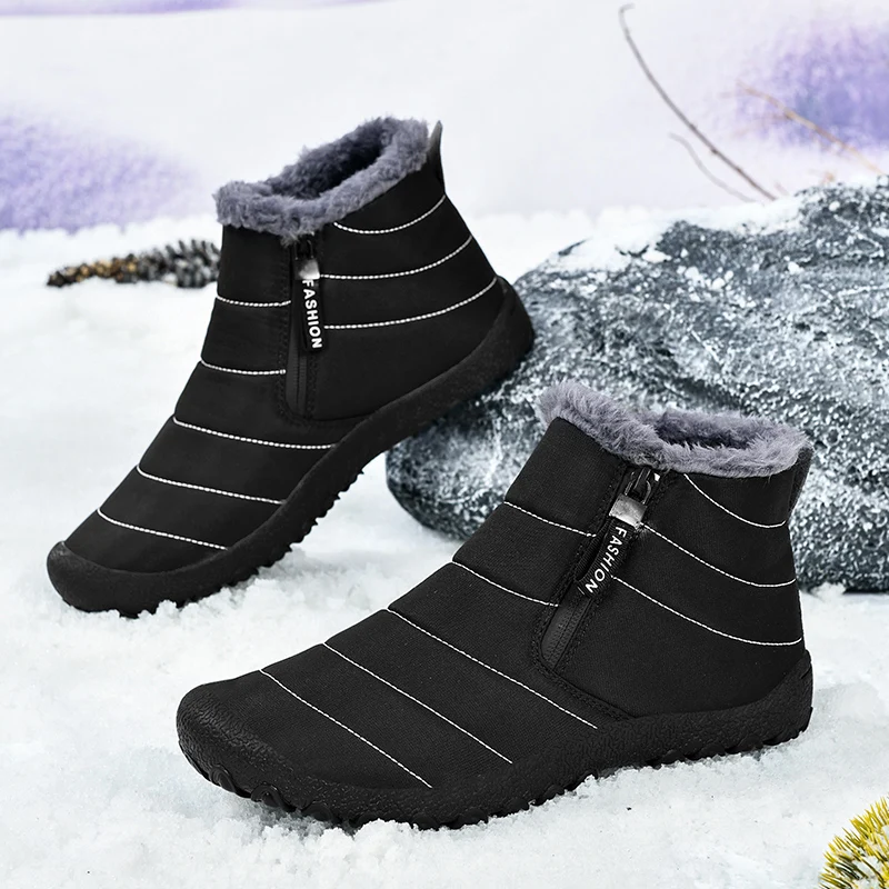 

Men's Winter Boots Man Ankle Boots Outdoor Hiking Trekking Shoes Comfortable Non-slip Warm Snow Boots Plush Fuzzy Work Shoes