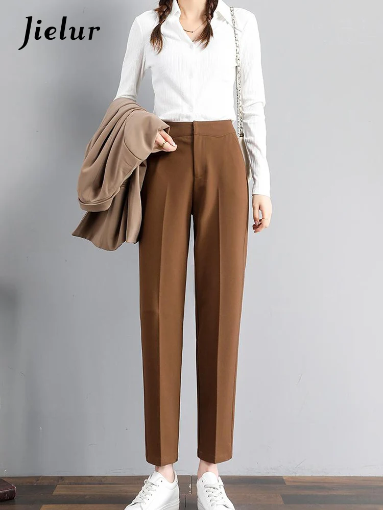 Jielur Летние тонкие стильные стройнящие женские Костюмные брюки с высокой талией