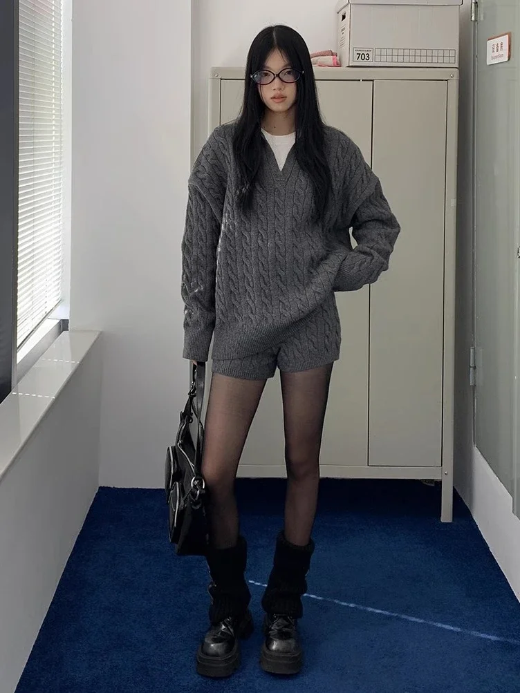 Корейский модный свитер Deeptown Женский винтажный вязаный пуловер в стиле