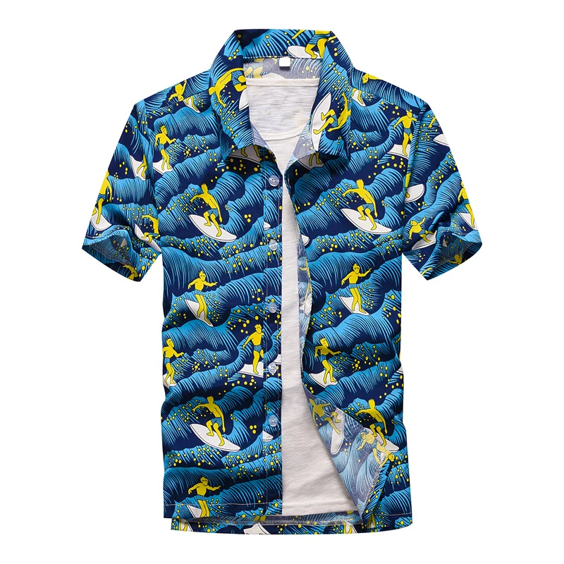 Luxury Summer Breathable Hawaiian Shirts Men Coconut Tree Print Short Sleeve Button Down Vacation Chemise Homme Plus Size S-4XL