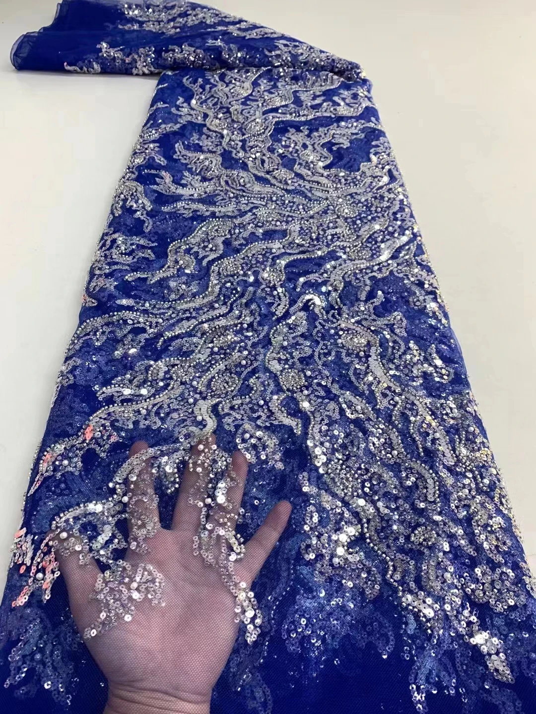 Новая тяжелая промышленная кружевная вышитая сетка с бусинами и блестками