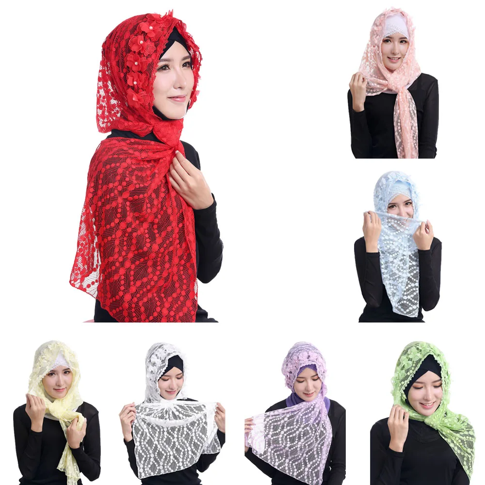 

Flower Lace Scarf Hijab Shawl Church Women's Scarf Bandana Headband Shawls Scarves Headscarf Muslim Shawls Wrap Head Accessories
