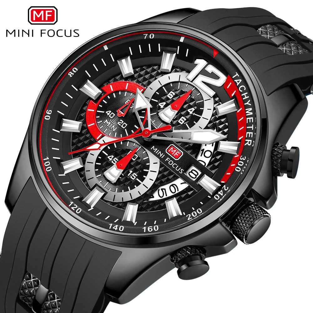 

MINI FOCUS New Sports Quarz Mens Military Wristwatches Luxury Calendar Watch for Men Silicone Strap Glow Pointer montre homme