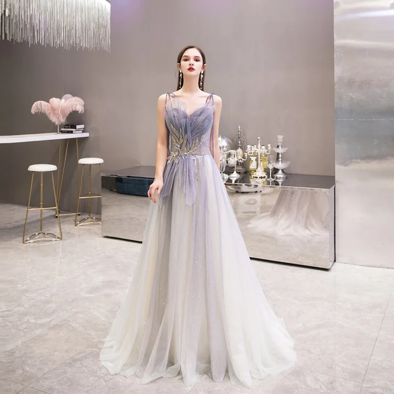 Elegant Sexy Sling Beaded Applique Gradient Back Bandage Bride Gowns Party Banquet Female Stage Show Dresses Cheongsam
