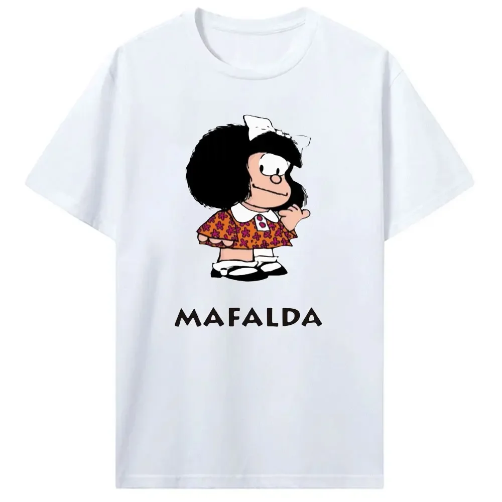 Забавные женские и мужские футболки с принтом Mafalda одежда из чистого хлопка