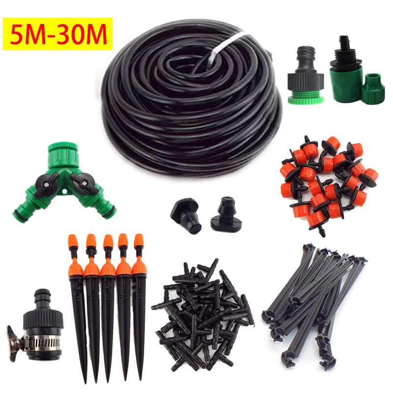 

Garden Tools Automatic Watering Drip Irrigation System Micro Sprinklers Nozzle Kit DIY Spray Cooling Potted Lawn Yard Set 5-30m