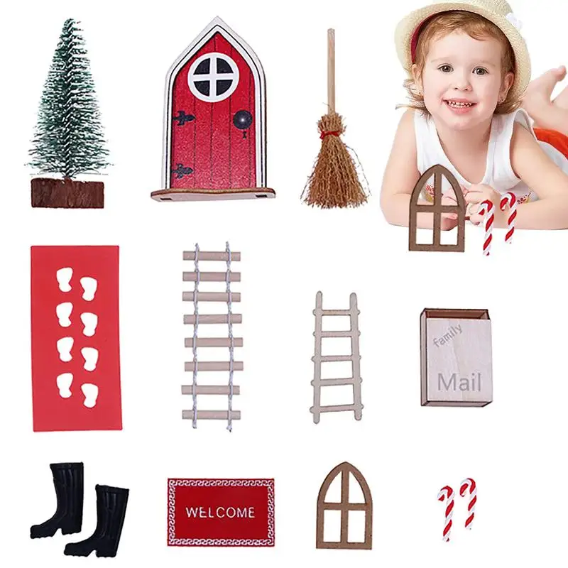 

Рождественская сказочная дверь, красная сказочная дверь, 11 шт., аксессуары для двери кукольного домика, сказка, обучающая игрушка для детей, ...
