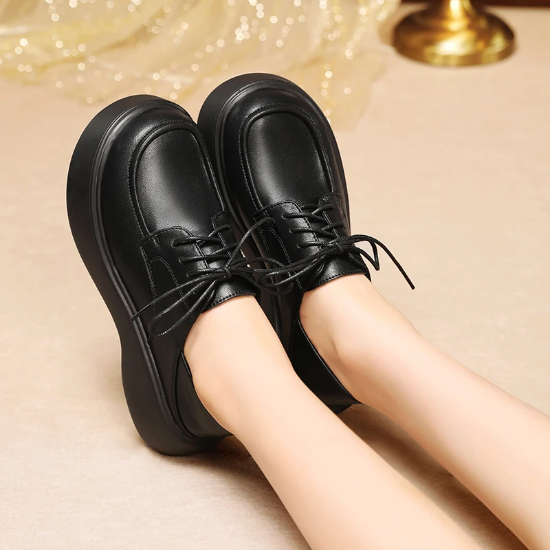 AIYUQI Women Loafers Genuine Leather 2023 New Autumn British Style Ladies Shoes Casual Platform Lace-up Shoes Women