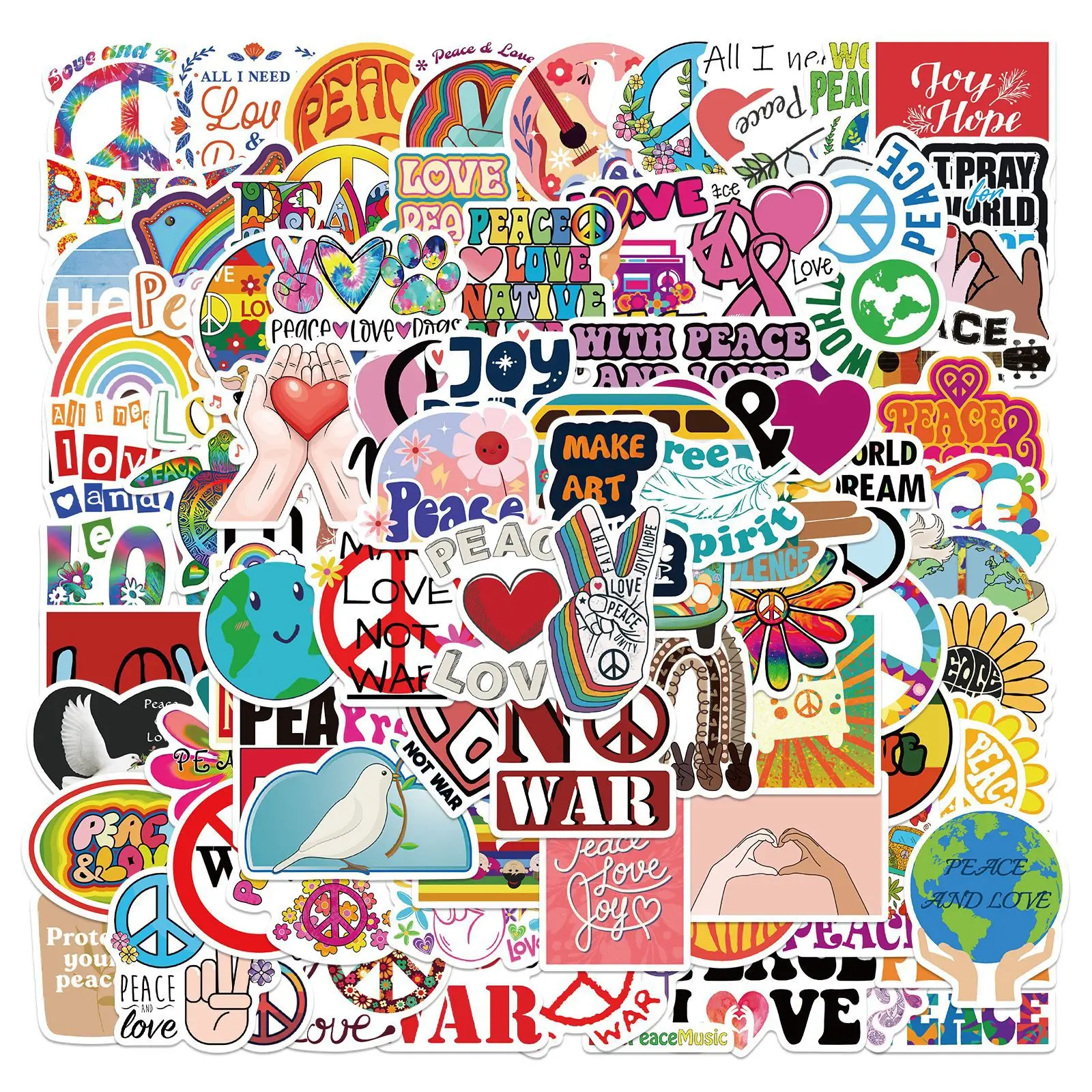 

10/30/50/100PCS Hippie Style World Peace and Love Graffiti Stickers For Motorcycle Laptop Guitar Cartoon Sticker Decals Kid Toy