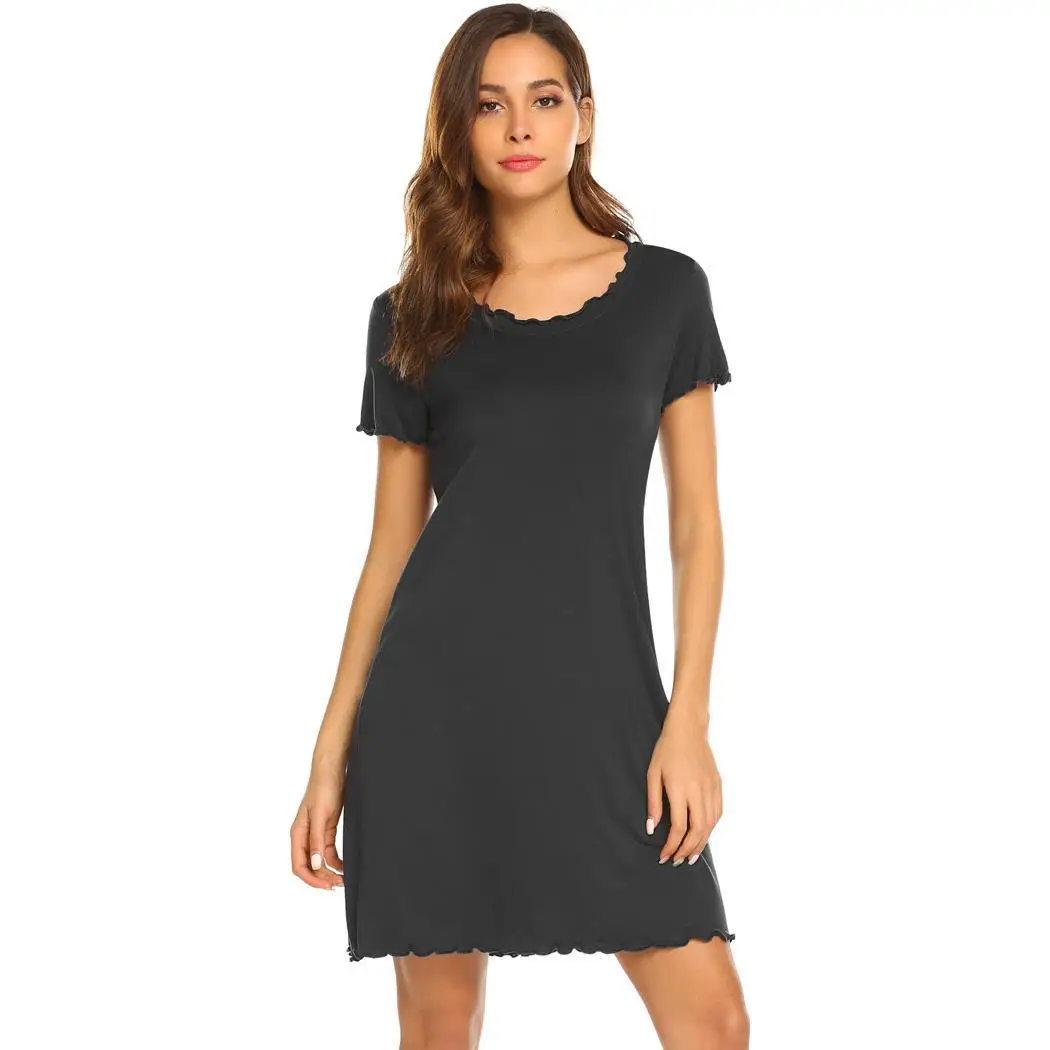 Nighties for Women Sexy Nightgown Digital Printed Cuffed Homewear Nightdress Round Neck Solid Leisure Nightdress Woman Sleepwear