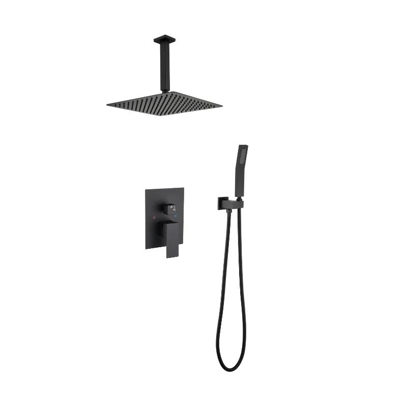 

16 Inches Matte Black Shower Set System Bathroom Luxury Rain Mixer Shower Combo Set Ceiling Mounted Rainfall