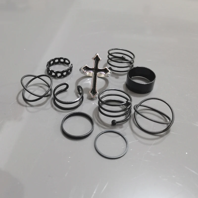 Модный женский набор колец в стиле панк Стильный винтажный простой черный