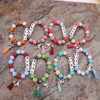 new style silicone beads letter mama wristband keychain fringe disc pendant keyring wholesale multicolor for mothers day gift