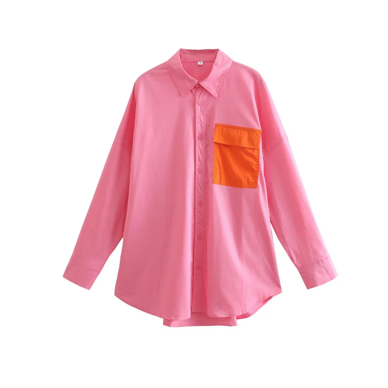 

Spring Autumn Women's Casual Solid Color Lapel Long Sleeve Pocket Decorative Loose Shirt