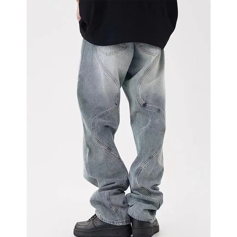 Streetwear Men 2022 Autumn and Winter Loose Straight Cylinder Jeans Vintage Haren Pants Fashion Comfortable Blue Trousers Female