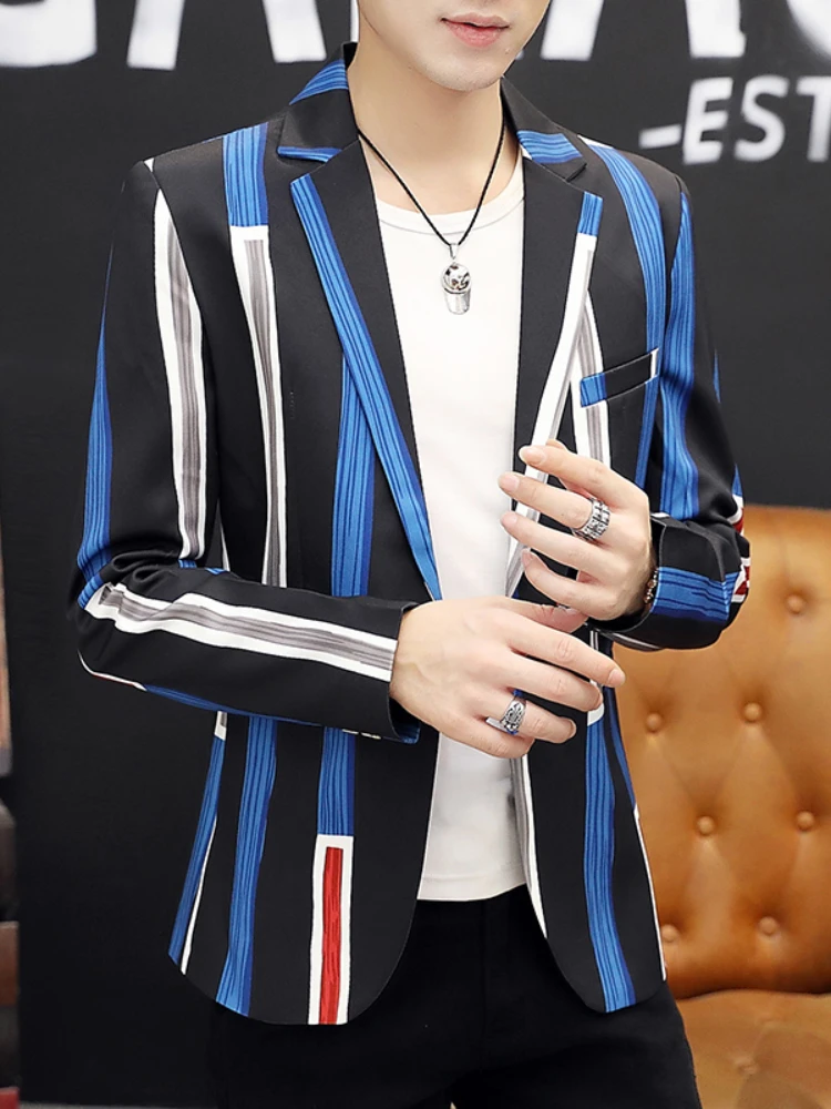 Блейзер Мужской в полоску, классический пиджак в британском стиле, деловой Повседневный Блейзер на одной пуговице, в британском стиле, 3XL