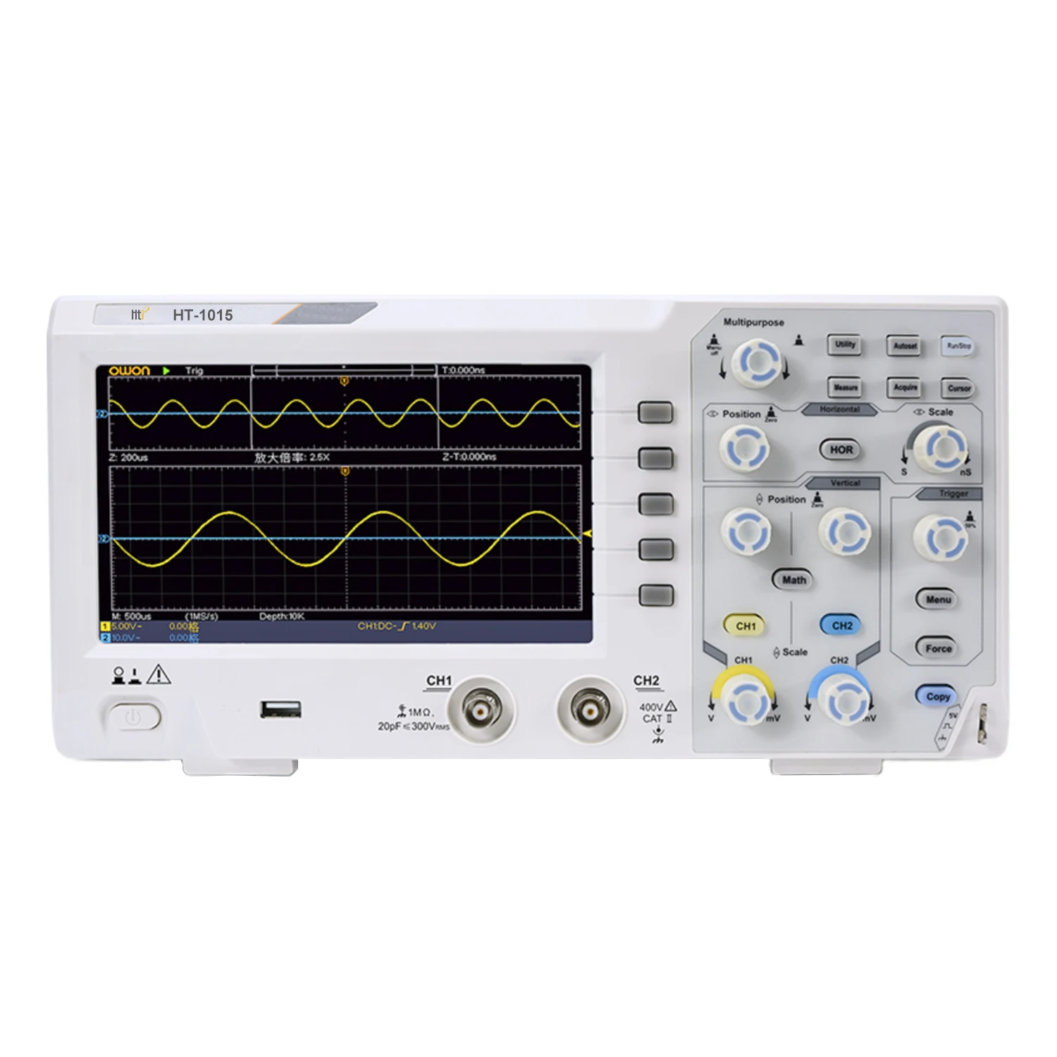 

HT-790 Digital Oscilloscope Dual Channel Input Signal Generator 100 MHz 1GSa/s Sampling Rate 7" TFT Display 240 KB Storage