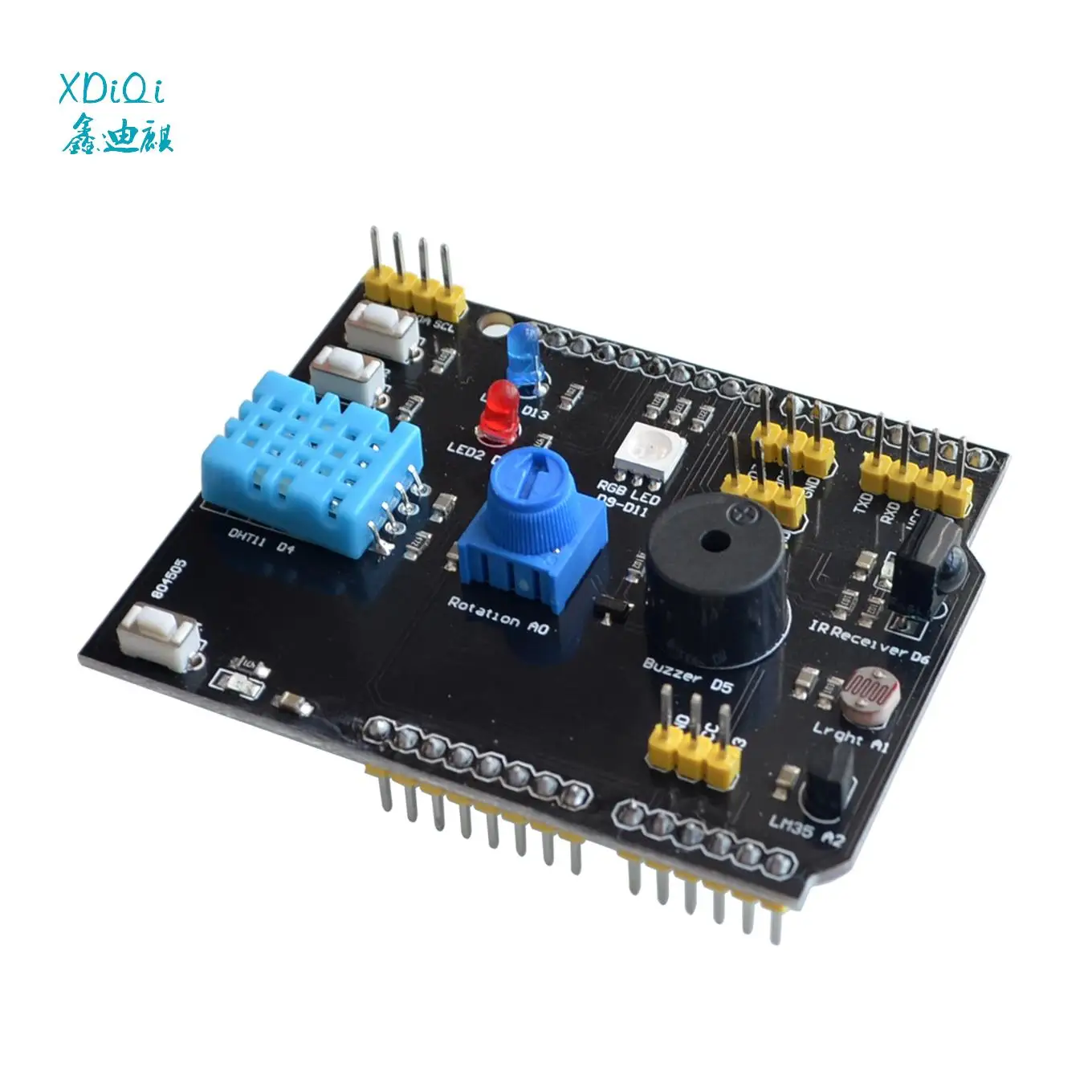 

DHT11 LM35 Temperature Humidity Sensor Multifunction Expansion Board Adapter For Arduino UNO R3 RGB LED IR Receiver Buzzer I2C