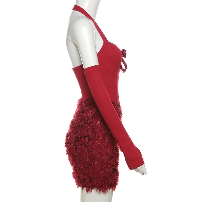 AniLV 2025 Новогоднее блестящее платье с бретелькой на шее пайетками рождественская