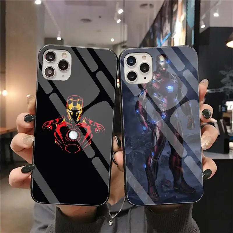 

Marvel Iron Man Logo Phone Case Tempered Glass For iPhone 13 12 Mini 11 Pro XR XS MAX 8 X 7 Plus SE 2020 Soft Cover